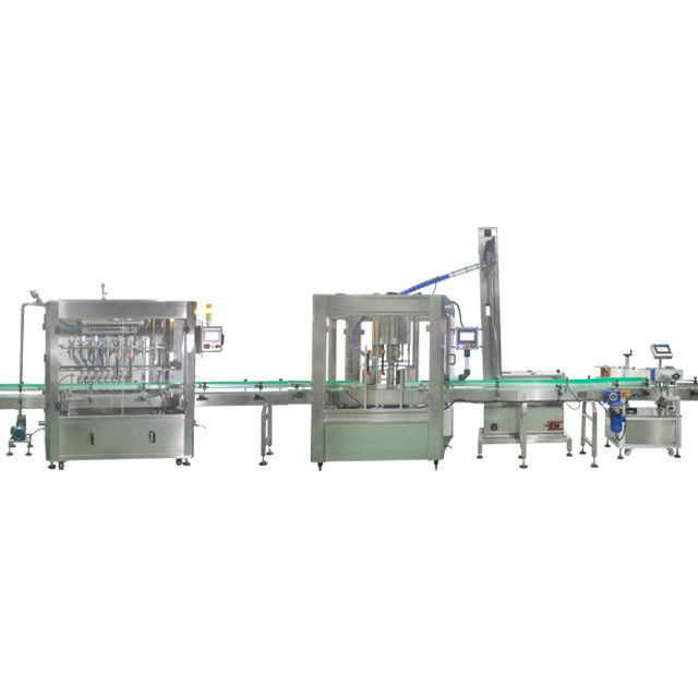 Air pressure 0.6-0.8Mpa Cooking Oil Filling and Labeling Machine with 3 Capping Heads